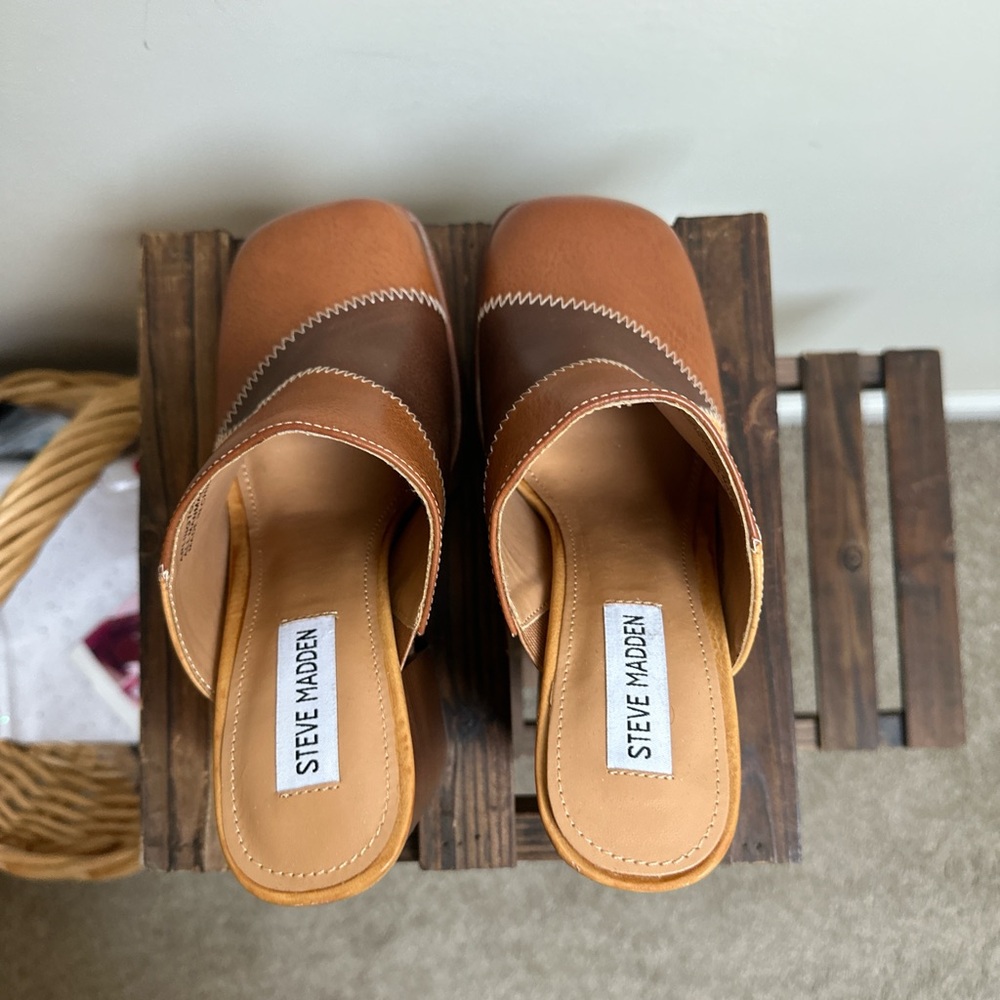 Steve Madden Patchwork Brown Leather Platform Mul… - image 3